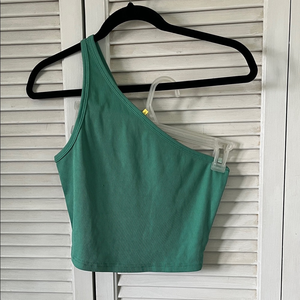 SHEIN One-Shoulder Ribbed Crop Top in Teal